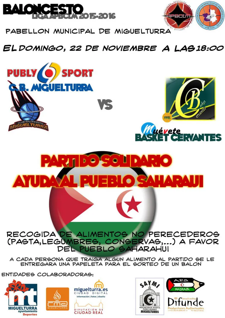 imagen cartel partido solidario de baloncesto, noviembre 2015
