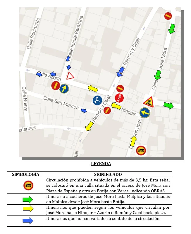 imagen del plano explicativo del tráfico rodado afectado por las obras, octubre 2015