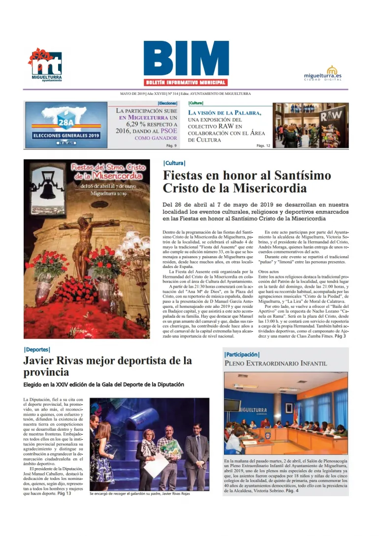 imagen de la portada del Boletín Informativo Municipal del mes de mayo de 2019 de Miguelturra