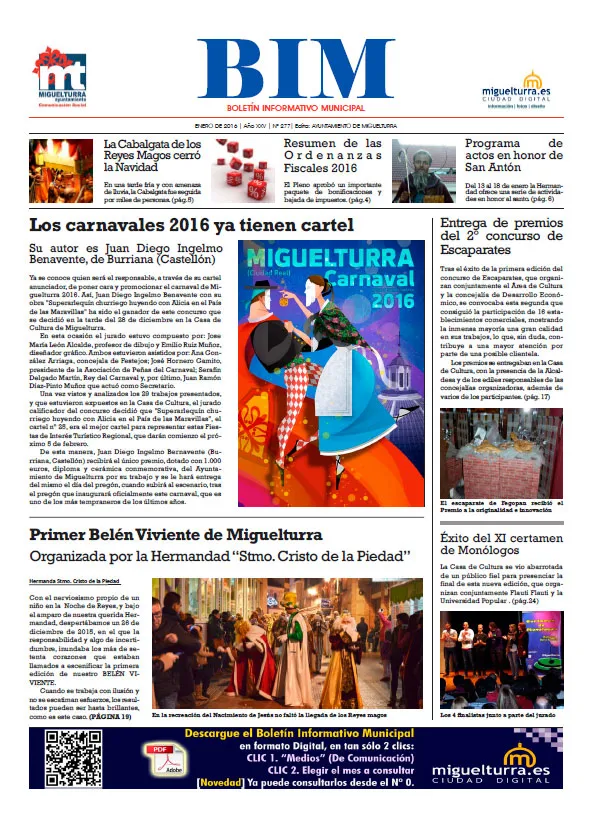 imagen de la portada del Boletín Informativo Municipal de Miguelturra de enero de 2016
