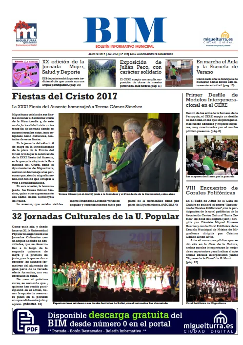 imagen de la portada del Boletín Informativo Municipal del mes de junio de 2017