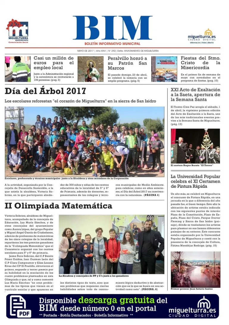 imagen de la portada del Boletín Informativo Municpal, BIM, del mes de mayo de 2017