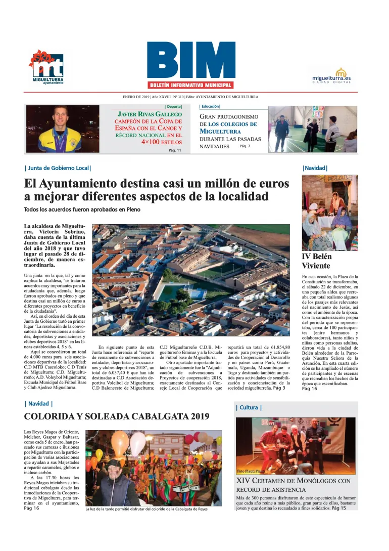 imagen de la portada del Boletín Informativo Municipal de Miguelturra de enero de 2019