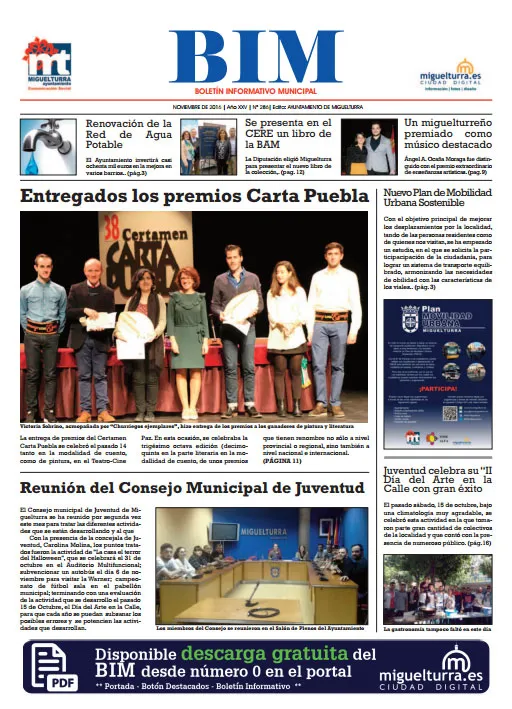 imagen de la portada del BIM de noviembre de 2016, Ayuntamiento de Miguelturra
