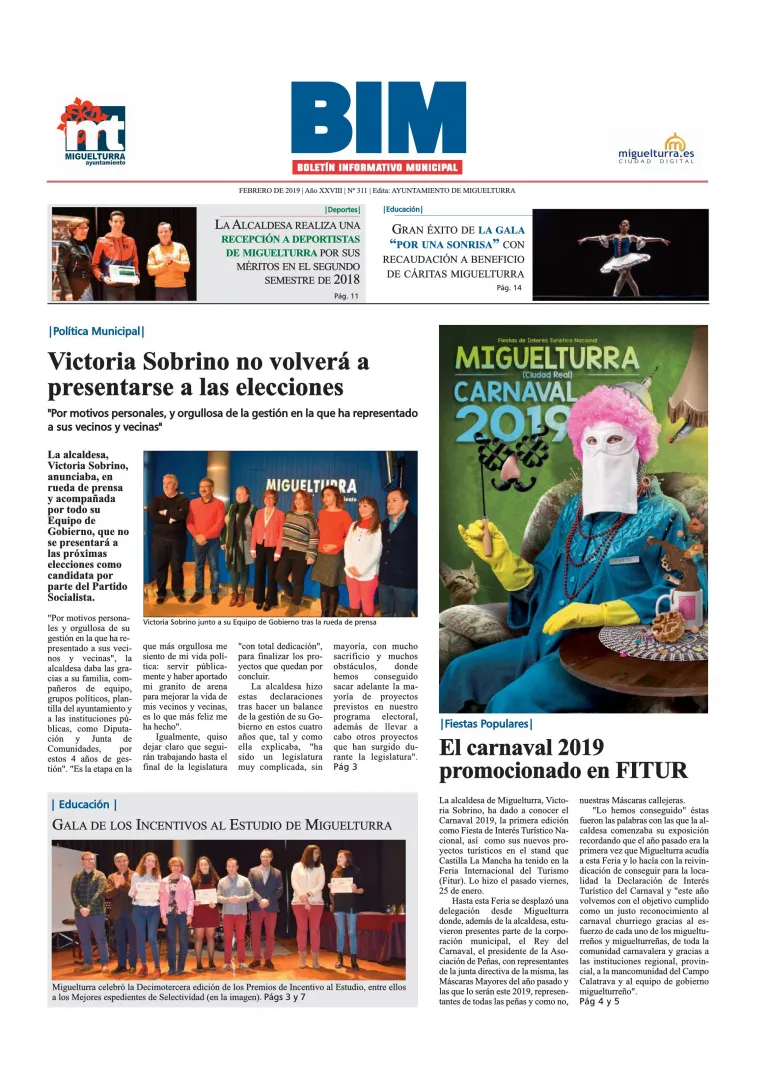 imagen portada del Boletín Informativo Municipal de febrero de 2019