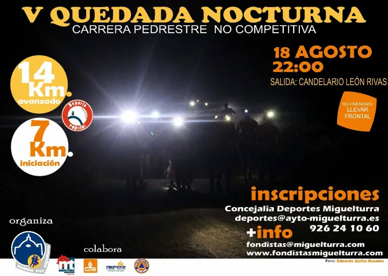 imagen del cartel de la Quedada Nocturna, agosto 2017, diseño Fondistas Miguelturra