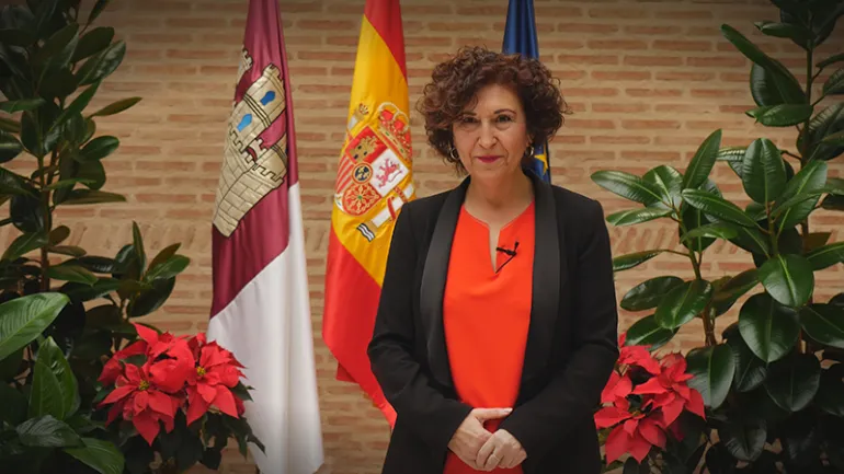 imagen de la alcaldesa de Miguelturra, Laura Arriaga, durante el saludo de Navidad 2019, fuente imagen Difunde Broadcasting