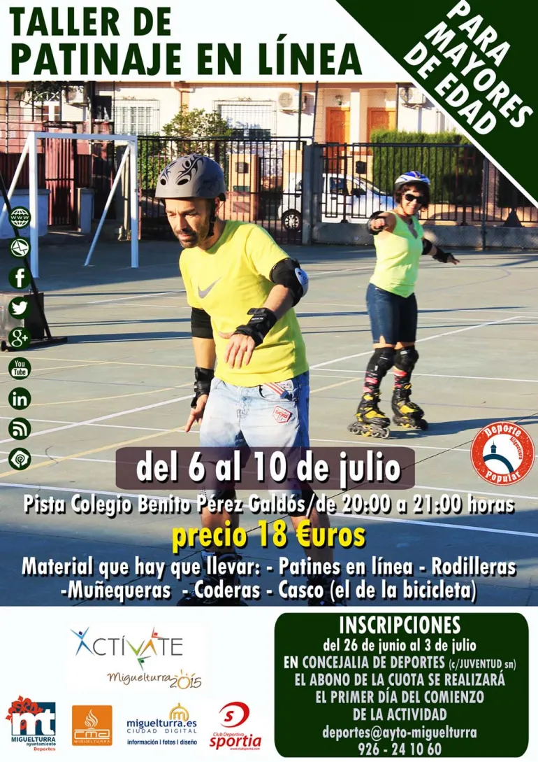 imagen del cartel del taller de patinaje en línea para adultos, julio 2015