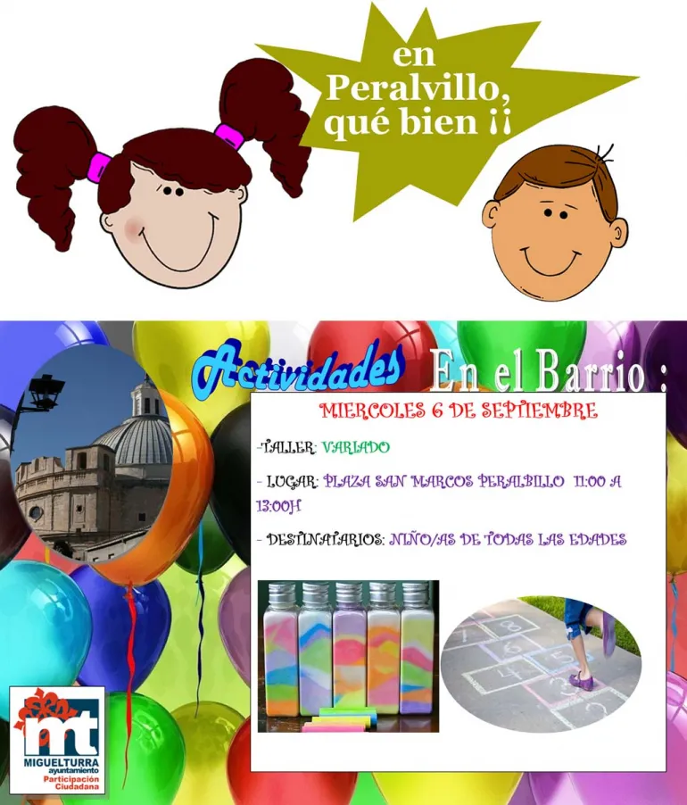 imagen cartel taller en Peralvillo para niños y niñas, septiembre 2017