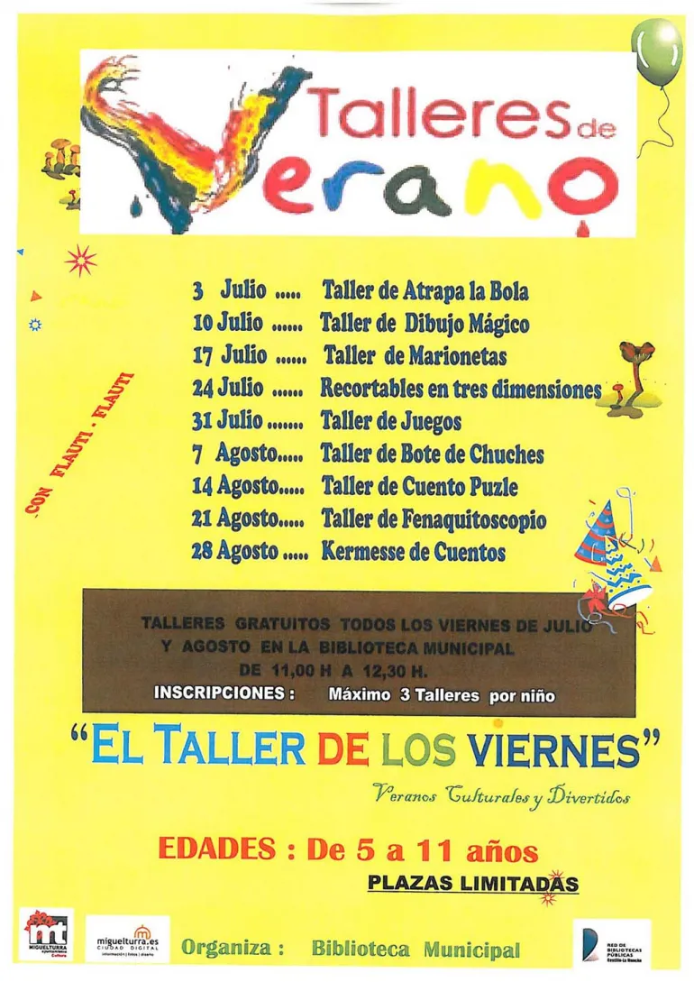imagen cartel talleres Biblioteca Municipal en verano de 2015