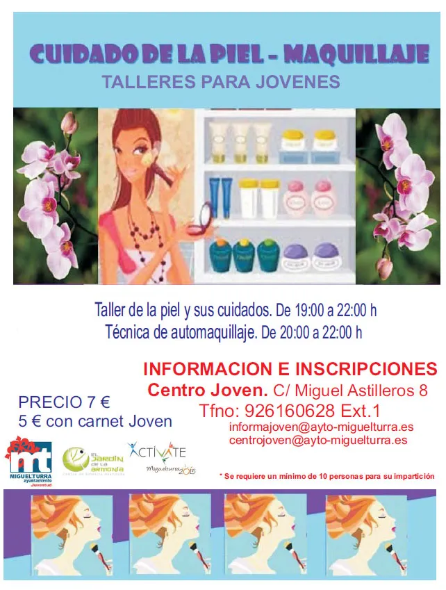 imagen del cartel de los talleres de estética del Área de Juventud, junio y julio 2015