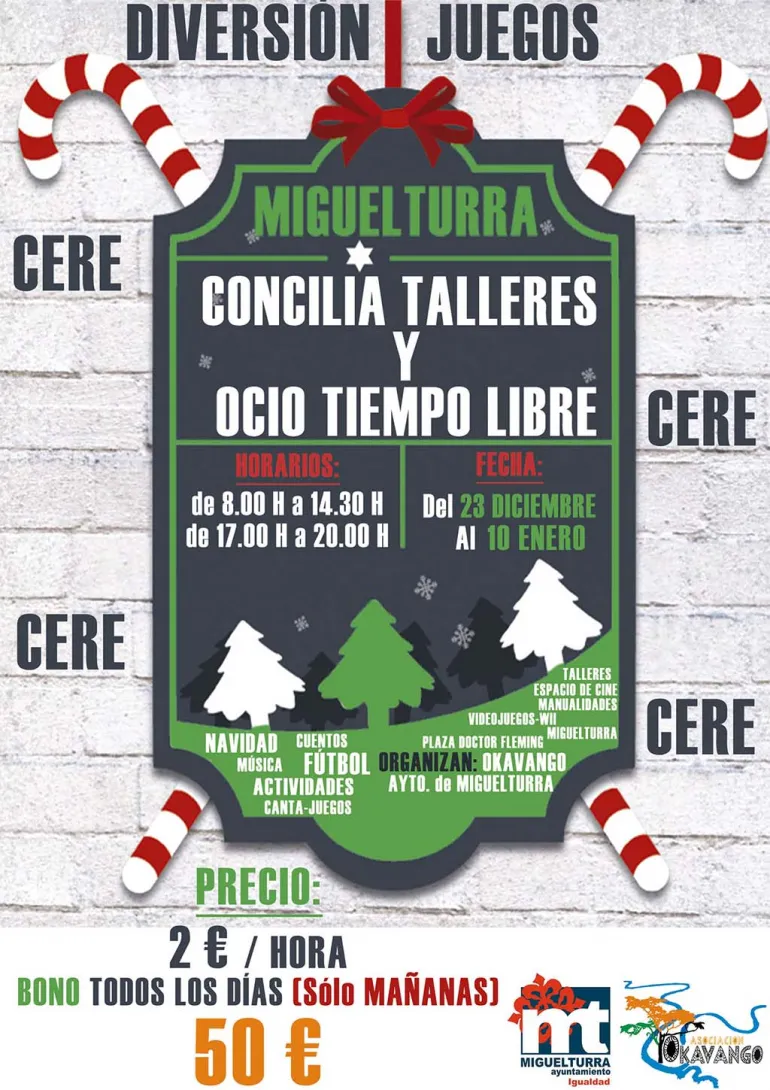 imagen del cartel de los talleres de ocio y tiempo libre en el CERE, Navidad 2015
