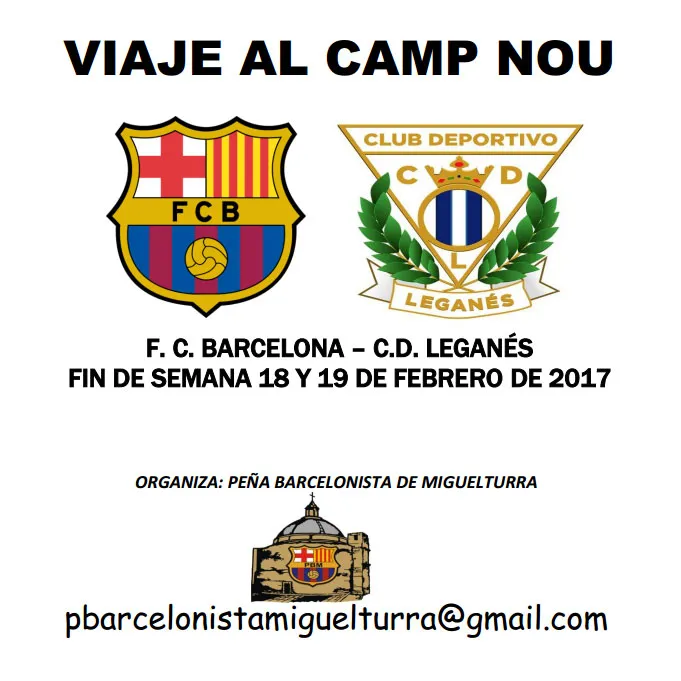 imagen del cartel anunciador del viaje al Camp Nou, febrero 2017
