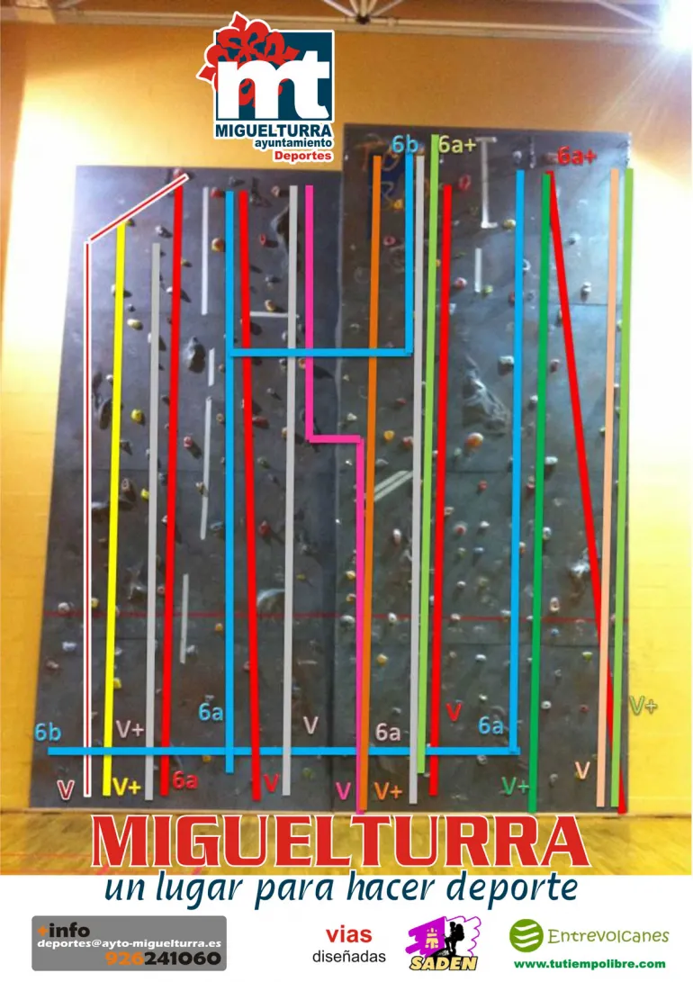 imagen del cartel de las nuevas vías de escalada del rocódromo municipal, julio 2015