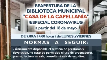imagen cartel con normas uso Biblioteca Municipal, mayo 2020, Covid19