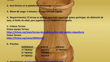 imagen del cartel del torneo de ajedrez online, enero 2021 Miguelturra