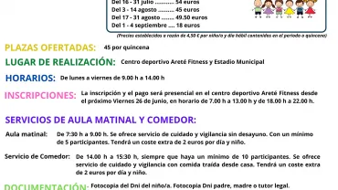 imagen del cartel informativo del Aula de Verano Areté Fitness 2020 Miguelturra