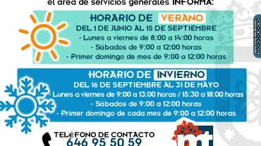 imagen cartel con los horarios del Cementerio, invierno y verano, diseño portal  web