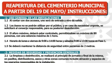 imagen cartel información reapertura del Cementerio de Miguelturra, mayo 2020, diseño portal web