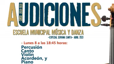 imagen cartel Audiciones Semana Santa Escuela Música Miguelturra 2019, diseño cartel portal web municipal