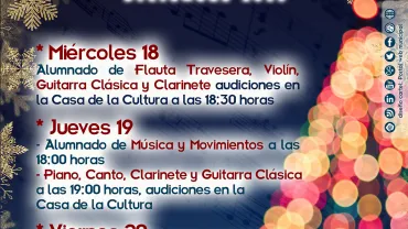 imagen cartel Audiciones Navidad 2019 Escuela de Música y Danza Miguelturra, diseño cartel portal web municipal