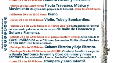 imagen del cartel anunciador de las actividades de fin de curso Escuela de Música 2017-2018, diseño cartel Portal web municipal