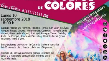 evento cartel Carrera Polvos de Colores Especial Ferias y Fiestas 2018 Miguelturra, diseño cartel portal web y centro internet