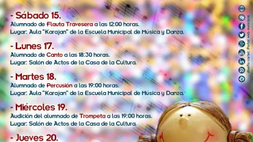 imagen del cartel anunciador de las Audiciones de Navidad Escuela de Música y Danza Miguelturra 2018, diseño cartel portal web municipal