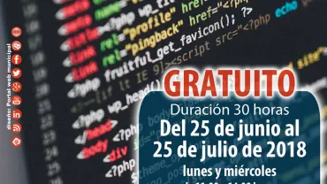 imagen cartel Curso gratuito creación de páginas webs en html, junio 2018, diseño cartel Portal web municipal