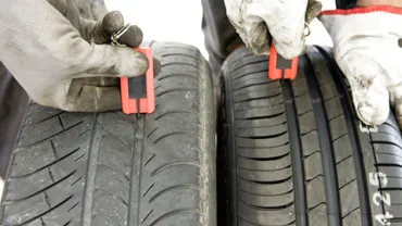 imagen comparativa de dos neumáticos, uno excesivamente desgastado y otro en perfectas condiciones