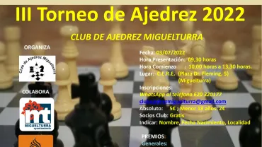 imagen cartel Torneo Ajedrez Miguelturra, julio 2022