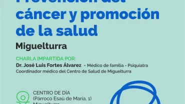 Cartel charla prevención cáncer, Miguelturra abril de 2024