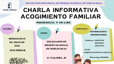 Cartel Charla Informativa Acogimiento Familiar, ciudad real 2025