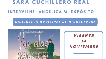 Cartel presentación y firma de libros Sara Cuchillero Real, Miguelturra noviembre 2025