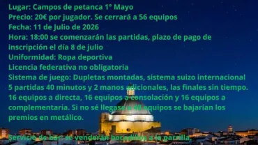 Cartel torneo petanca, Miguelturra julio 2026