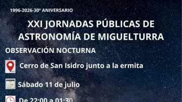 Cartel XXI Jornadas Públicas Astronomía, Miguelturra julio 2026