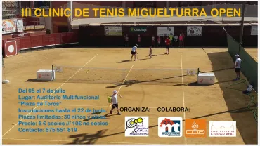 evento imagen del cartel del Clinic de Tenis Miguelturra julio 2019
