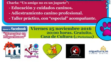 agenda cartel de la charla Te interesa tu mascota, noviembre 2016, diseño cartel portal web municipal Miguelturra