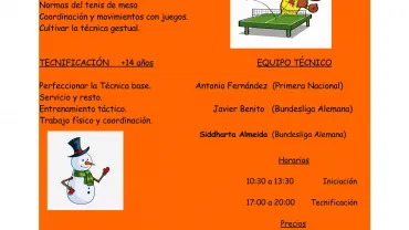 evento imagen del cartel del clinic de tenis de mesa en Miguelturra, enero 2019