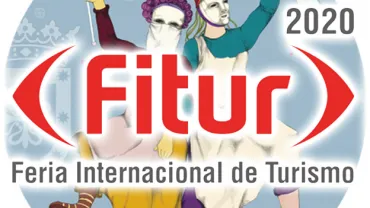 evento imagen del anagrama de Fitur 2020 con fondo del Cartel del Carnaval 2020 de Miguelturra