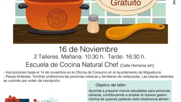 imagen del cartel de los talleres de cocina para personas celíacas, noviembre 2016, diseño cartel Centro de Internet
