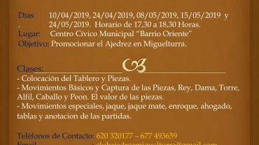 imagen del cartel anunciador de las clases gratuitas de ajedrez, 2019