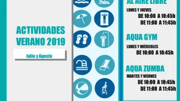 imagen del cartel anunciador de las actividaes en la Piscina de Verano 2019 a cargo del Centro de la Mujer