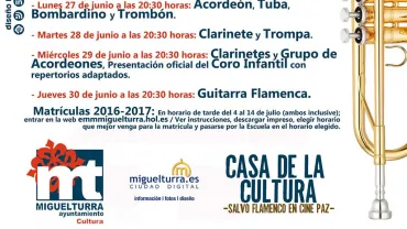 imagen cartel Audiciones Escuela de Música y Danza Miguelturra 2015-2016, diseño cartel portal web municipal