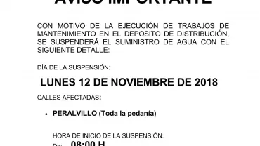 imagen del cartel del aviso del corte de agua en Peralvillo el 12 de noviembre de 2018