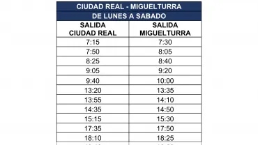 imagen cartel nuevos horarios de autobús entre Miguelturra y Ciudad Real a partir del 26 de mayo de 2020