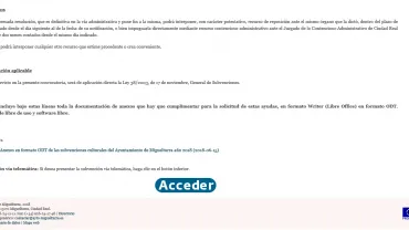 imagen captura pantalla subvenciones cultura y botón "acceder" para su tramitación, julio 2018