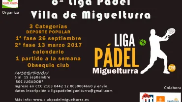 imagen de la Sexta Liga de Pádel Villa Miguelturra 2016-2017