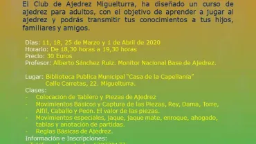 imagen cartel curso de ajedrez Miguelturra, marzo abril 2020