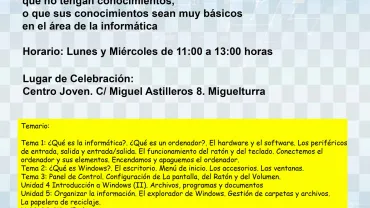 imagen cartel anunciador del curso de iniciación a la informática, julio 2019 Miguelturra